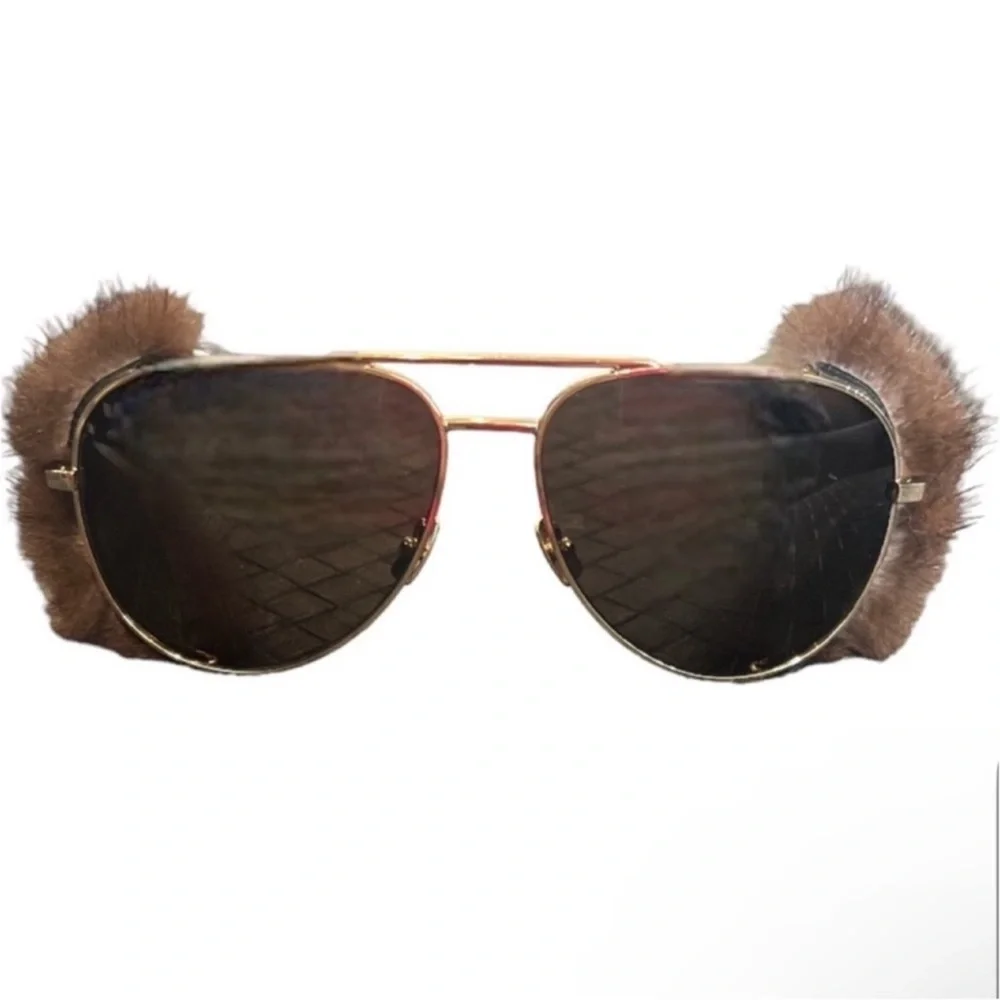 New Authentic SAINT LAURENT luxury designer pilot aviator fur shield sunglasses